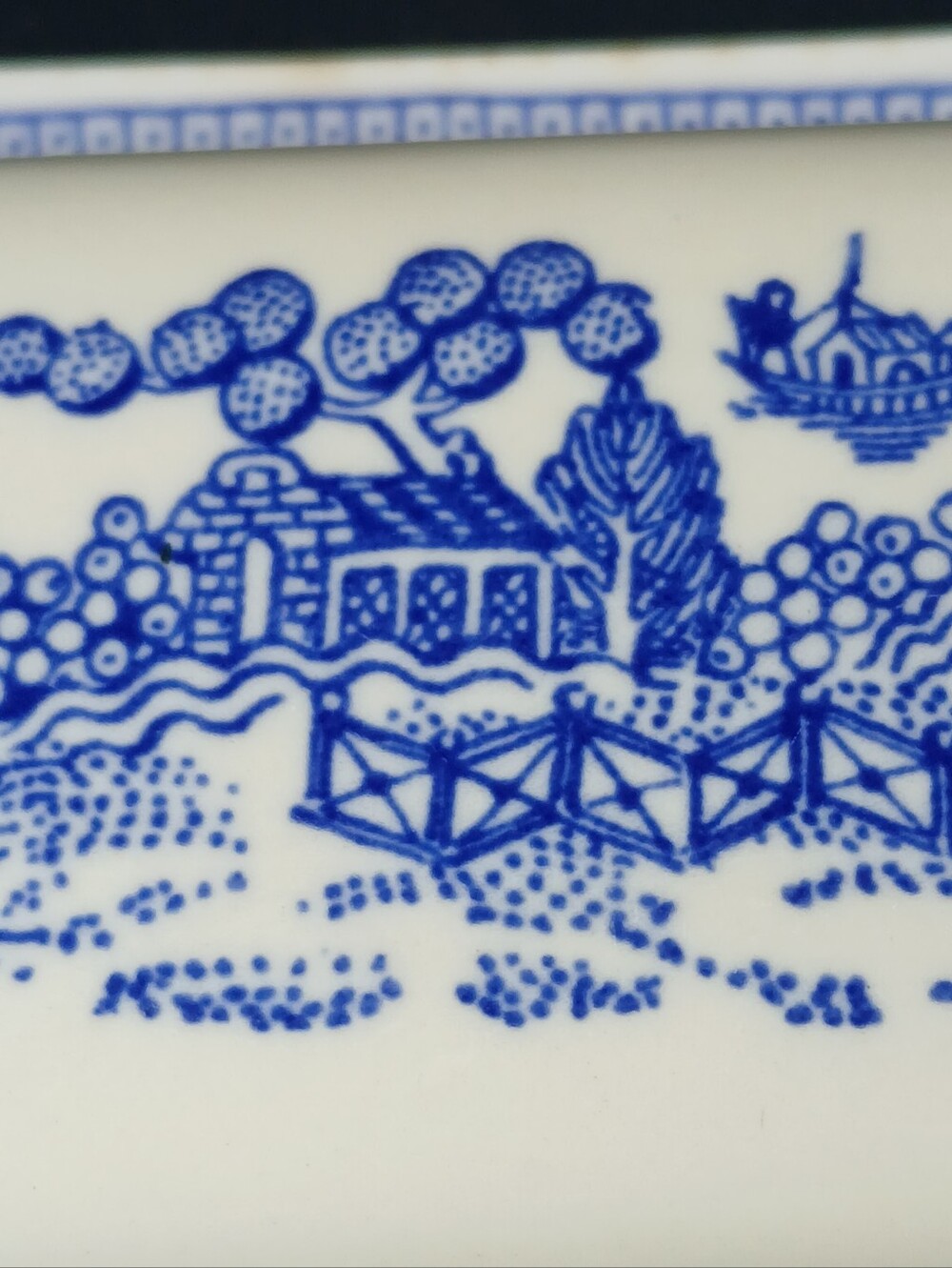 Vtg Churchill England Willow Blue Covered Butter Porcelain Dish Birds Trees